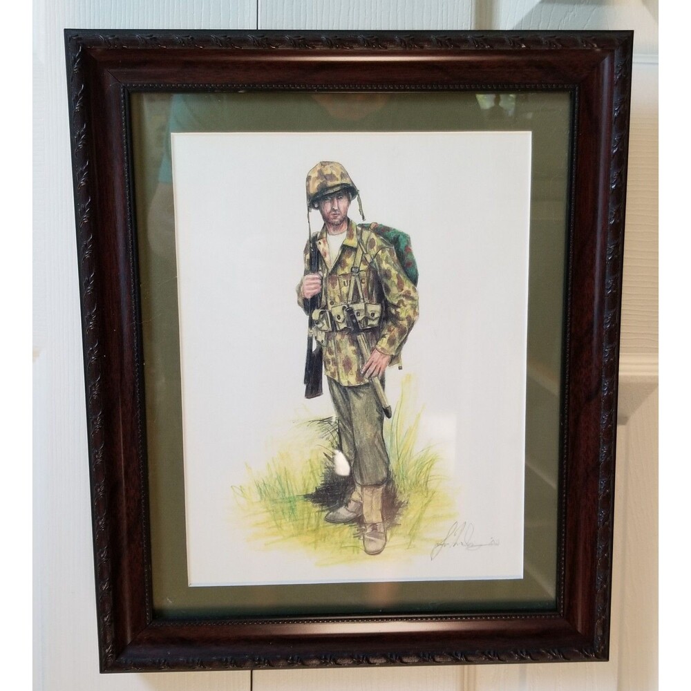 Vintage Samuel McIntyre Signed Lithograph U.S. Marine 1957 Framed Artwork